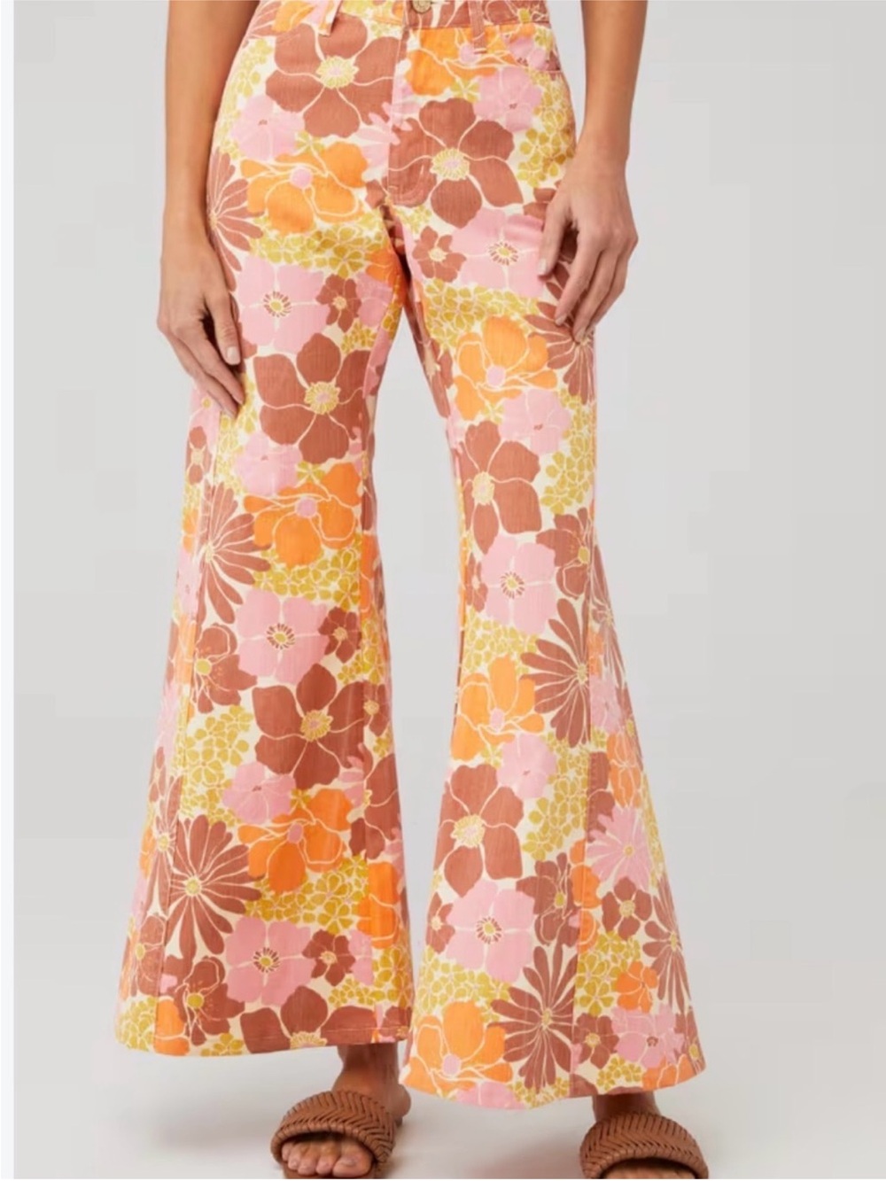 Show Me Your Mumu Women's Pink and Orange Bell Bottom Jeans